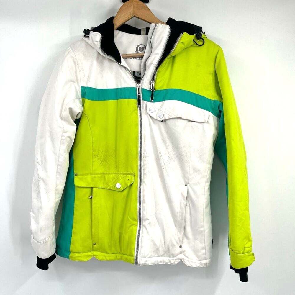Obermeyer Ski Jacket DuPant ComforMax Classic Hooded White Green Womens Size 10